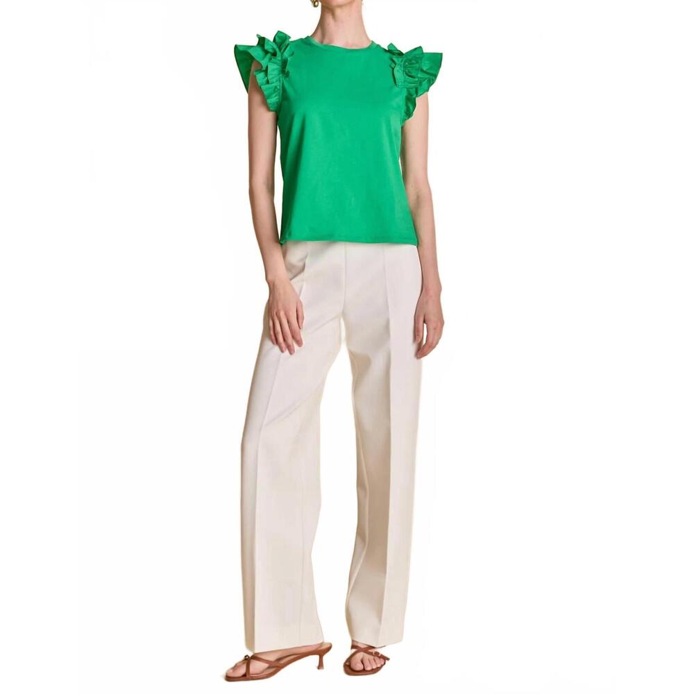 NEW 2.7 AUGUST APPAREL sammie ruffle top in green